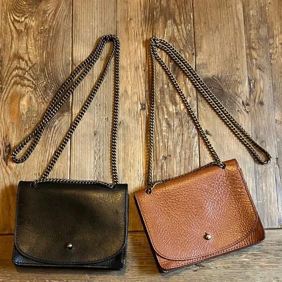 2- Madewell The Chain Leather Crossbody Bags in Black and Brown - Picture 3 of 11
